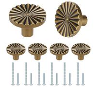 Noosverl 6Pcs Vintage Brushed Brass Cupboard Knobs, Antique European-Style Carved Drawer Handles, Round Retro Cabinet Knobs with Screws, Door Handle for Wardrobe, Bedroom, Kitchen, Furniture