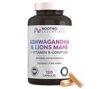 Nootro Essentials Ashwagandha & Lion's Mane Capsules, High Strength Mushroom Supplement for Focus, Calm & Stress Support (60 Servings - 2 Capsules Da