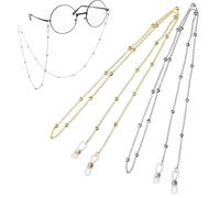 NOOYNOEO 2Pcs Glasses Chain Sunglasses Chain Gold Eyeglass Chains Silver Long Strap Beaded Spectacles Cord Lanyard Strap Glasses String Eyewear Reading Retainer for Men Women