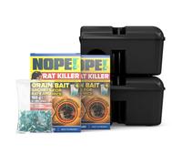 Nope! Nope Rat & Mouse Killer Grain Bait (12X25G & 2X Lockable Bait Box) - Super Strength Sachets & Box For Indoor & Outdoor All Weather