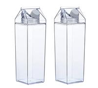 NOPEILVI 2 Pcs Clear Milk Carton Water Bottle Milk Bottle Water Bottle Plastic 1000ml Milk Box Bottle For Outdoor Sports Travel Camping Activities Milk Carton Water Bottle, Clear Water Bottle Milk