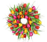 NOPEILVI Artificial Tulip Wreath, Multicolored, Round, 40cm x 2 inches, Spring, Easter, Casual Occasion, Door Mount