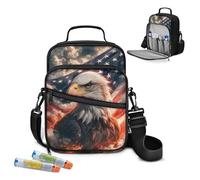 Nopersonality Insulin Travel Case Eagle American Flag Diabetic Supplies Bag Organizer with Shoulder Strap Portable Diabetic Medicine Bags Storage Pouch for Glucose Meter Testing Strips