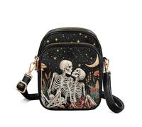 Nopersonality Skull Floral Crossbody Bag for Women, Leather Ladies Cross Body Handbags Waterproof Phone Pouch, Medium Cellphone Shoulder Bags Coin Purse Wallet for Girls