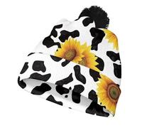 Nopersonality Sunflower Cow Unisex Winter Pom Cap with Ball at Top Fashionable Soft Warm Hat Winter Pompom Beanie Hat Bobble Hat Knit Wool Beanie Knitted Hats One Size