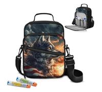 Nopersonality Wolf American Flag Diabetic Travel Case for Glucose Meter Testing Strips Insulin Syringe Insulin Pen Carrying Case with Shoulder Strap for Women