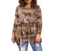 Nopersonality Women's Casual Tunic Tops for Leggings Lightweight Crewneck Pullover Flowy Tunics or Tops to Wear with Leggings for Travel Shopping-Horse