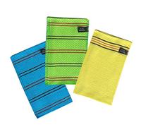 NOPIGO Korean Exfoliating Mitt Body Scrub Washcloth (Long 3 Pack) (Blue Yellow Green)