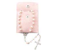 NOPKESV 1 x Pink Catholic Rosary with Retro Cross, Velvet Gift Bag, Elegant Cross for Communion, Christening, Wedding and Party
