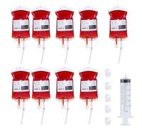 NOPKESV Pack of 9 Halloween Drinking Vessels Blood Bags for Filling, Halloween Blood Bag for Drinking, Blood Bag IV Bags, Infusion Bag with Syringe Clips, Blood Type Sticker (350 ml)