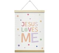 Nopoben Jesus Loves Me Poster Hanger Frame, Bible Verses Wall Art With Wooden Poster Hanger, Christian Wall Decor, Nursery Baby Kids Bedroom Decor(12x16 Inches)-12
