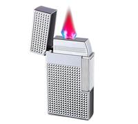 nopqw Butane lighter refillable butane torch lighter windproof red flame retro flip cover with visual air window suitable for outdoor camping(Silver1)