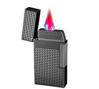 nopqw Butane lighter refillable butane torch lighter windproof red flame retro flip cover with visual air window suitable for outdoor camping(Black2)