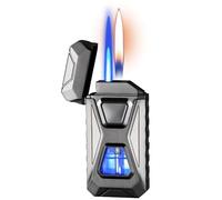 nopqw Windproof butane lighter Intelligent voice-activated induction lighter 4 ignition methods with visual fuel window refillable butane(Black1)