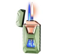 nopqw Windproof butane lighter Intelligent voice-activated induction lighter 4 ignition methods with visual fuel window refillable butane(Green)