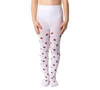 NOQ Children Thin Tights with Beautiful Print Girls Patterned Pantyhose 40 DEN School Dance Ceremony Casual, Ladybird Bianco 2-3 years (92-98)