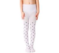 NOQ Children Thin Tights with Beautiful Print Girls Patterned Pantyhose 40 DEN School Dance Ceremony Casual, Pav Pav Bianco 8-9 years (128-134)