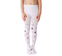 NOQ Children Thin Tights with Beautiful Print Girls Patterned Pantyhose 40 DEN School Dance Ceremony Casual, Crazy Cat Bianco 7-8 years (122-128)