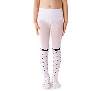 NOQ Girls Fancy Printed Tights Patterned Footed Pantyhose 40 den Dance School Animal Print Over Knee socks Imitation, Inga Bianco 8-9 years (128-134)