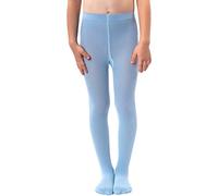 NOQ Girls Plain Knit Tights Footed Warm Opaque School Kid Stockings Ballet Dance Show Nursery, Baby Blue 6/7 years