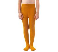 NOQ Girls Plain Knit Tights Footed Warm Opaque School Kid Stockings Ballet Dance Show Nursery, Curry 2/3 years