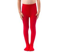 NOQ Girls Plain Knit Tights Footed Warm Opaque School Kid Stockings Ballet Dance Show Nursery, Rosso 7/8 years
