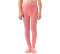 NOQ Girls Plain Knit Tights Footed Warm Opaque School Kid Stockings Ballet Dance Show Nursery, Salmon 6/7 years