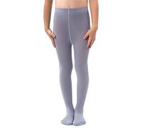 NOQ Girls Plain Knit Tights Footed Warm Opaque School Kid Stockings Ballet Dance Show Nursery, Silver 9/10 years