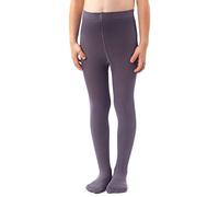 NOQ Girls Plain Knit Tights Footed Warm Opaque School Kid Stockings Ballet Dance Show Nursery, Smoke 9/10 years