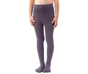 NOQ Girls Plain Knit Tights Footed Warm Opaque School Kid Stockings Ballet Dance Show Nursery, Smoke 9/10 years