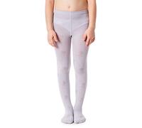 NOQ Girls Tights with 3D Effect Pattern Plain Dance Gymnastic School Pantyhose Fancy Outfit Little Princess, Laura Silver 6-7 years (116-122 cm)