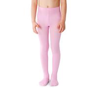 NOQ Girls Tights with 3D Effect Pattern Plain Dance Gymnastic School Pantyhose Fancy Outfit Little Princess, MiniMini Rose 7-8 years (122-128 cm)