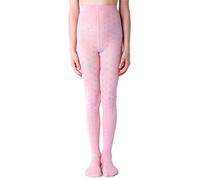 NOQ Girls Tights with 3D Effect Pattern Plain Dance Gymnastic School Pantyhose Fancy Outfit Little Princess, Berenika Cotton Candy 10-11 years (140-146 cm)