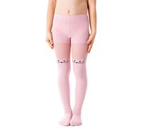 NOQ Girls Tights with 3D Effect Pattern Plain Dance Gymnastic School Pantyhose Fancy Outfit Little Princess, Meow Cotton Candy 8-9 years (128-134 cm)