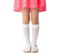 NOQ Kids Girls Viscose Striped Knee-High 100 DEN Comfortable Soft Warm Flexible Socks for Toddlers Casual Cute School Uniform Dress Over-Calf One Pair Molly, Bianco 14/16