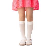 NOQ Kids Girls Viscose Striped Knee-High 100 DEN Comfortable Soft Warm Flexible Socks for Toddlers Casual Cute School Uniform Dress Over-Calf One Pair Molly, Cream 18/22