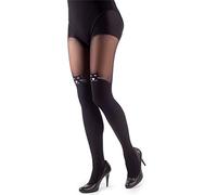 NOQ Stockings Imitation Tights Matt Semi Sheer Ladies Sexy Pantyhose Over-knee Pattern Office Date Patterned Outfit, Im Individual Nero M