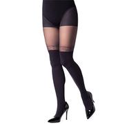 NOQ Stockings Imitation Tights Matt Semi Sheer Ladies Sexy Pantyhose Over-knee Pattern Office Date Patterned Outfit, Glam Nero/Bianco S