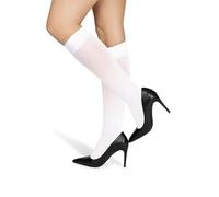 NOQ Women Socks Ladies Knee-highs Plain 40 DEN Opaque Microfiber Matte Classic with Comfort Top One Size Socks Marta, Bianco