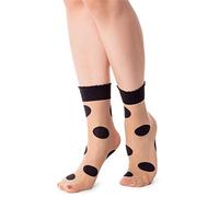 NOQ Womens Fashionable Patterned Socks Fancy Stockings Sheer Pop Free Size, Blob Naturel/Nero