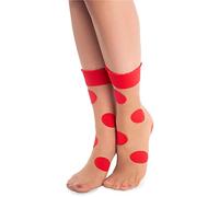 NOQ Womens Fashionable Patterned Socks Fancy Stockings Sheer Pop Free Size, Blob Naturel/Rosso