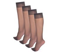 NOQ Women's Graphite Knee-High Socks, 4-Pair Pack, One Size, Semi-Matte, Transparent, Reinforced Toe, Non-Restrictive Band, Knee Length, 15 DEN, Ideal for High Heels