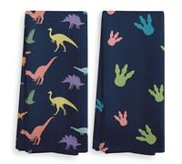 NOQL Dinosaur Footprints Kitchen Towels Set of 2, Hand Towels for Kids Bathroom Decor, Navy Blue Drying Cloth for Boys, 1624 Inches