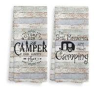NOQL Welcome to Our Camper Camping Kitchen Towels and Dishcloths Sets of 2,Campsite Cabin RV Drying Cloth Hand Towels Tea Towels for Bathroom Kitchen,Campers Camping Lovers Gifts,16×24 inches