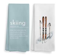NOQL Winter Skiing Definition Kitchen Towels and Dishcloths Set of 2, Ski Skiing Gifts for Skiers, Ski Christmas Ornaments Decor, Teal Blue Kitchen Bathroom Decor Hand Towels Tea Towels, 16×24Inch