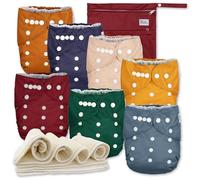 Nora's Nursery AWJ Cloth Diapers 7 Pack with 1 Wet Bag - Waterproof Cover, Washable, Reusable & One Size Adjustable Pocket Diapers for Newborns and Toddlers - Pacific Neutrals