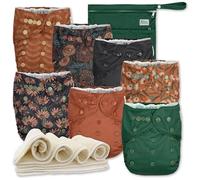 Nora's Nursery AWJ Cloth Diapers 7 Pack with 1 Wet Bag - Waterproof Cover, Washable, Reusable & One Size Adjustable Pocket Diapers for Newborns and Toddlers - Dahlia