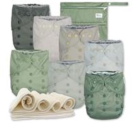 Nora's Nursery AWJ Cloth Diapers 7 Pack with 1 Wet Bag - Waterproof Cover, Washable, Reusable & One Size Adjustable Pocket Diapers for Newborns and Toddlers - Morning Dew