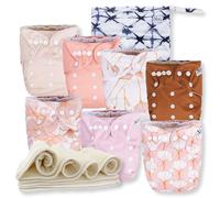 Nora's Nursery Cloth Diapers 7 Pack with 7 Inserts & 1 Wet Bag - Waterproof Cover, Washable, Reusable & One Size Adjustable Pocket Diapers for Newborns and Toddlers - Magnolia