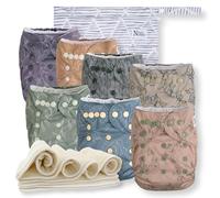 Nora's Nursery Cloth Diapers 7 Pack with 7 Inserts & 1 Wet Bag - Waterproof Cover, Washable, Reusable & One Size Adjustable Pocket Diapers for Newborns and Toddlers - Modern Blooms